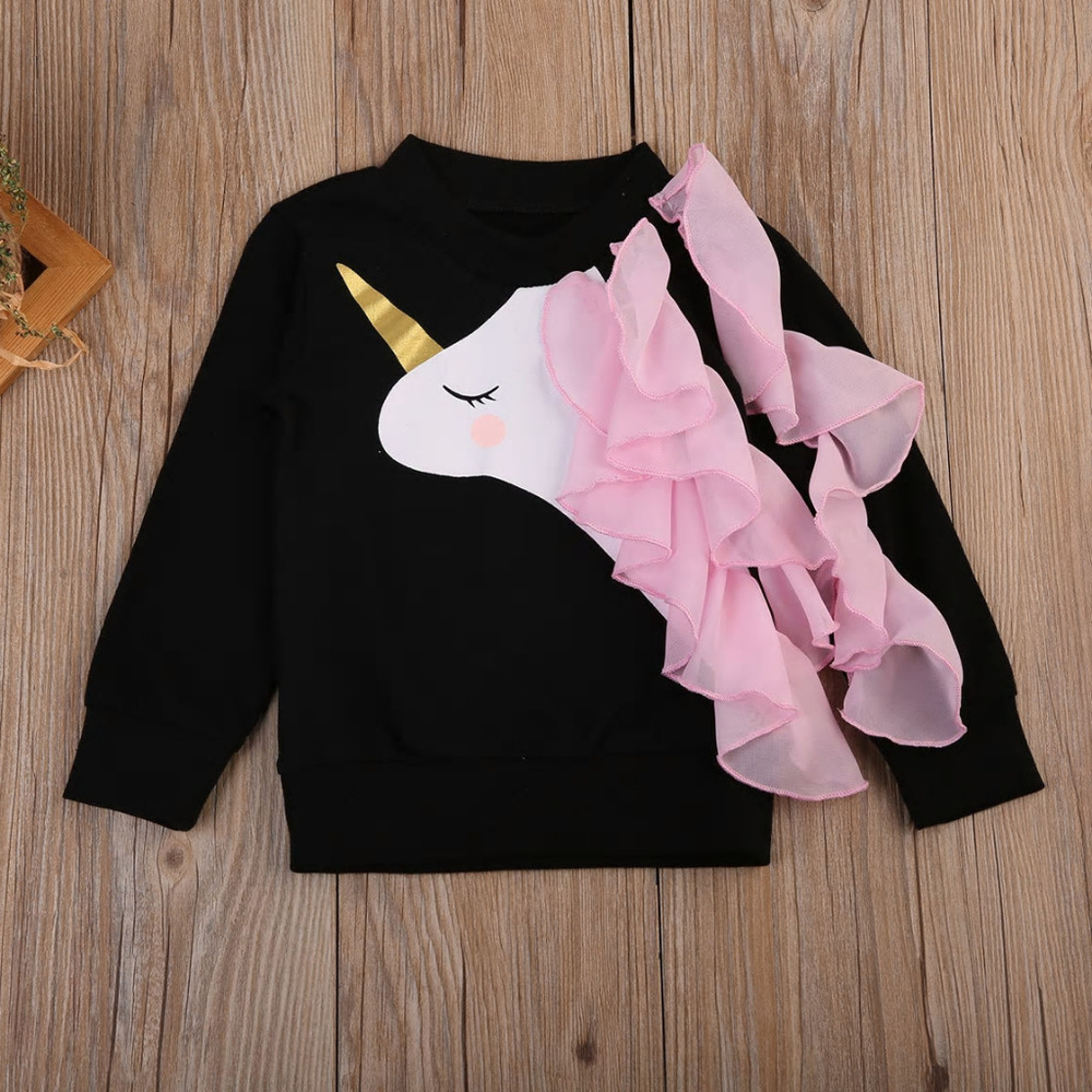 Unicorn Girls Black Long Sleeve Shirt